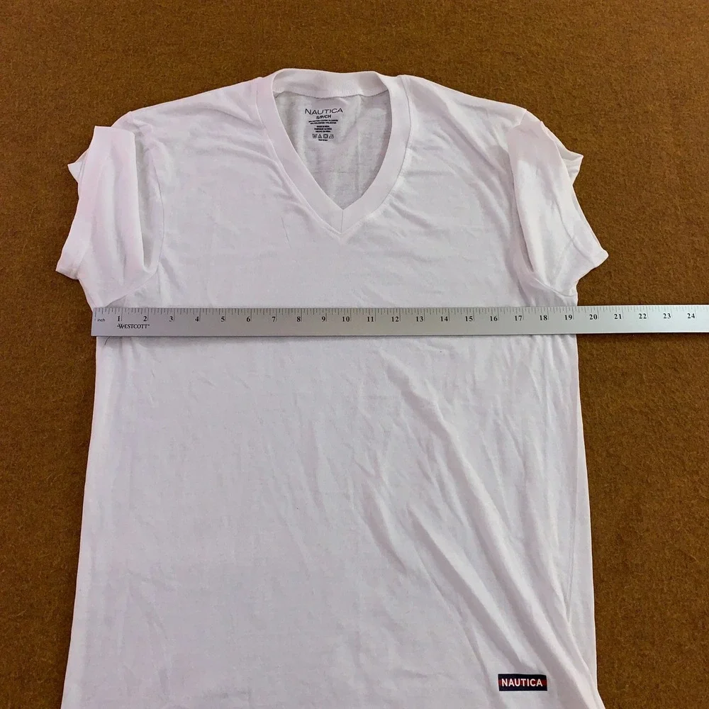 Nautica Mens Small White 5-Pack V-Neck Logo Cotton Blend T-Shirts New